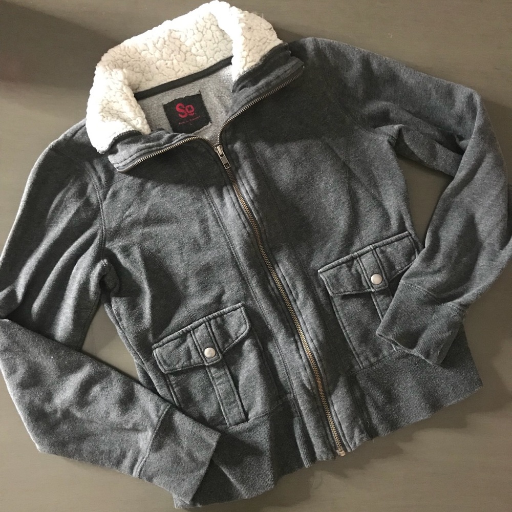 So Girls L (12-14) fleece collared zip up sweater